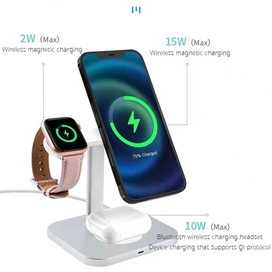 شارژر بی سیم مگ سیف فست شارژ کوتتسی Coteetci 3in1 Magsafe magnetic wireless fast charging 32103-GY